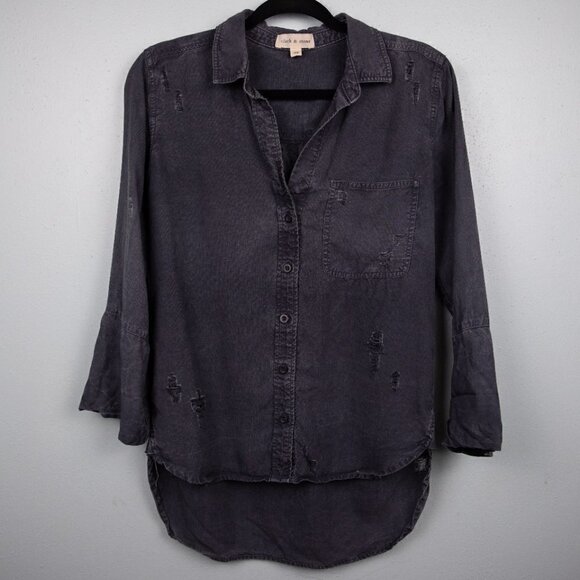 cloth & stone Tops - Cloth & Stone charcoal distressed button down shirt-XS